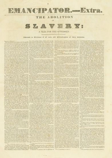 (SLAVERY AND ABOLITION.) NEW ENGLAND ANTI-SLAVERY SOCIETY. Emancipator.-- Extra. The Abolition of Slavery:A Plea for the Oppressed.